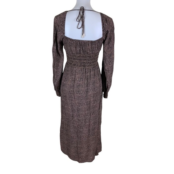 AFRM Brown Ditsy Print Square Neck Long Sleeve Midi Dress Boho Medium - Picture 3 of 5